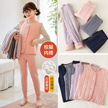 新款儿童打底裤内穿抗寒保暖冬季三层加厚女童蚕丝马甲套装校服裤