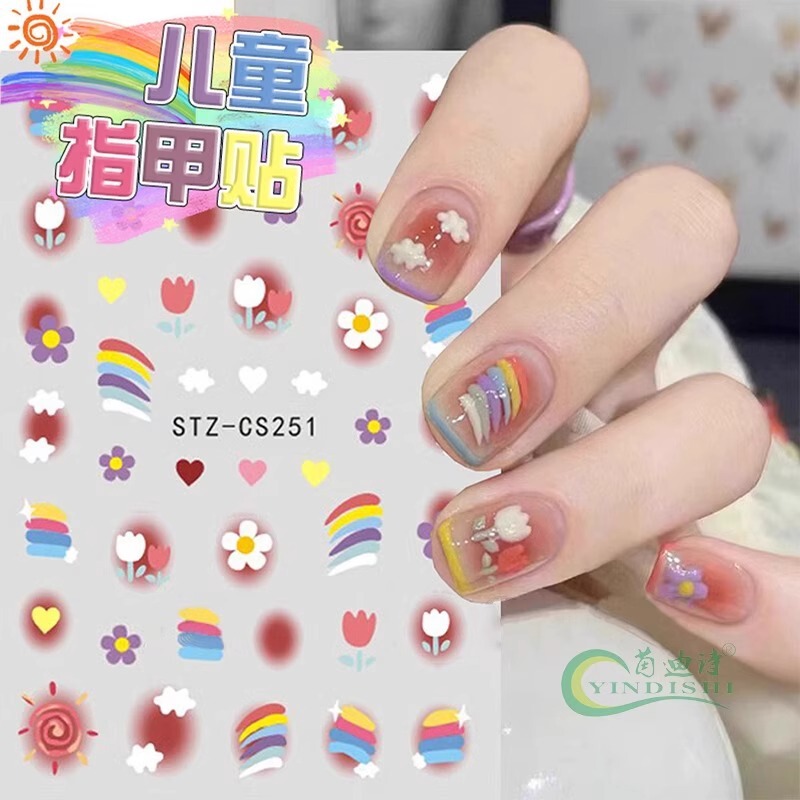 Children's Nail Stickers Girl Nail Art Stickers Dopamine Rainbow 2025 New Cartoon Self-Adhesive for Kids