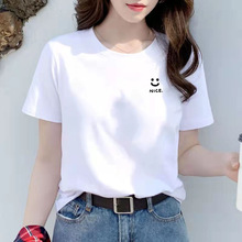 优质棉短袖T恤女2024夏季新款白色圆领时尚简约宽松显瘦印花体邦