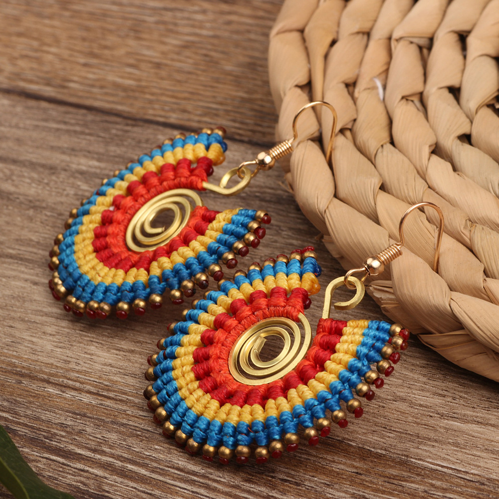 12g Weight Copper Ear Needle Material Drop Earrings Classification 1 Pair Quantity Holiday, Daily Occasion Beaded, Copper Material Geometric Pattern All Seasons Season Women's Gender Bohemian Style 1 Pair Bohemian Geometric Beaded Copper Drop Earrings 4