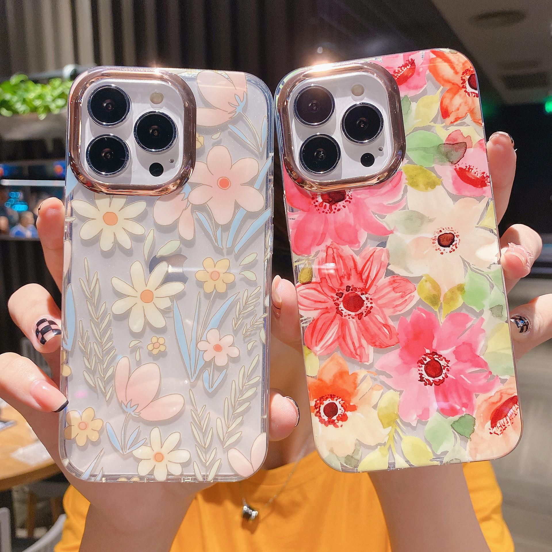 Glitter Floral Phone Case For Iphone 14 Pro And 13 Shockproof_voghion.com