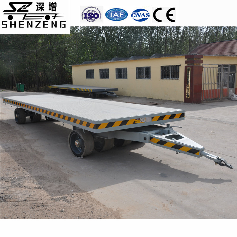 30吨重钢平板转运拖车 全挂板车 带转盘可转向运输板车