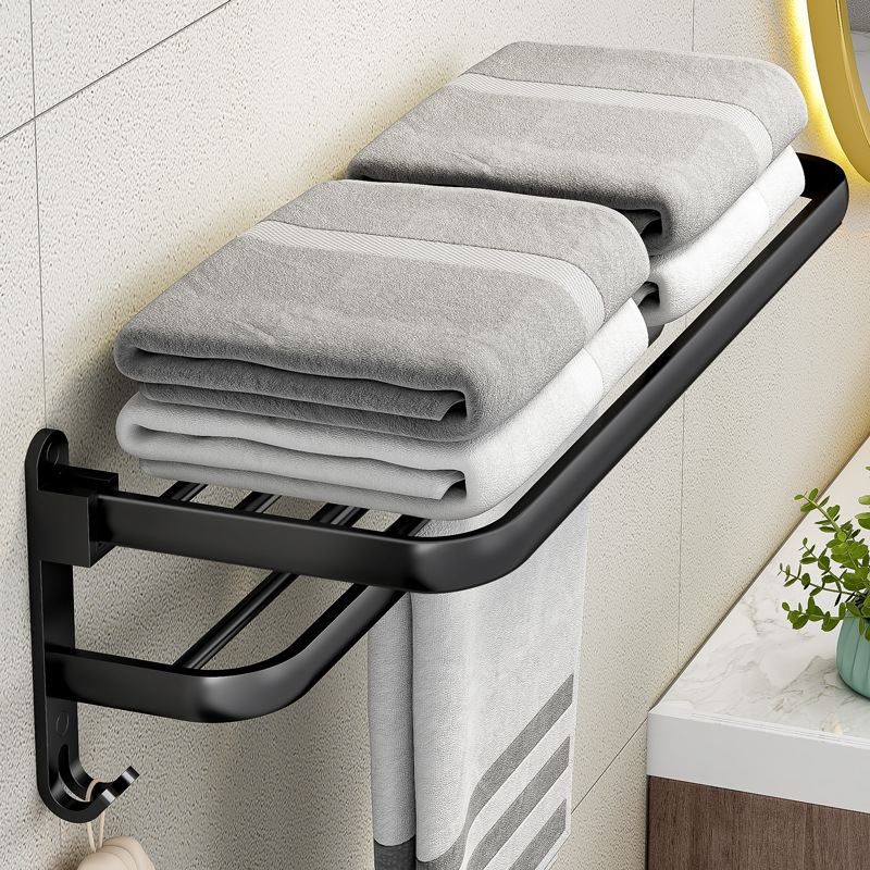 Black Space Aluminum Towel Rack Without Punching Bathroom Bathroom Storage Rack Wall-Mounted Toilet Toilet Towel Rack Black Space Aluminum Towel Rack Without Punching Bathroom Bathroom Storage Rack Wall-Mounted Toilet Toilet Towel Rack