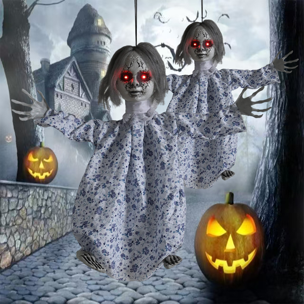 Halloween transfronterizo colgante fantasma horror control de voz brillante muñeca fantasma colgante decoración de pared de casa embrujada decoración de escena image 3