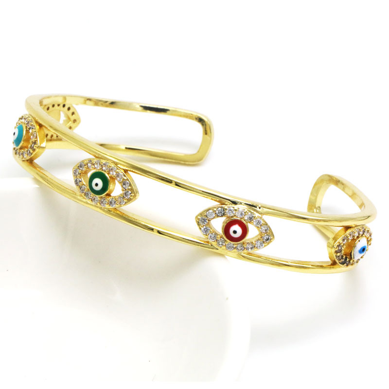 Simple Style Devilu0027S Eye Copper Inlay Artificial Diamond Bangle 1 Piece