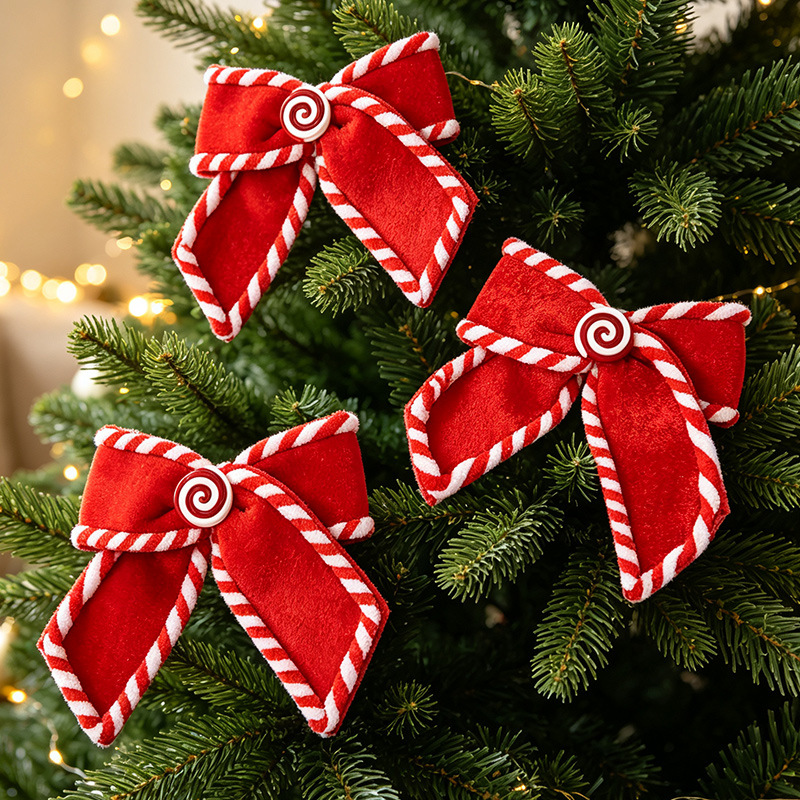 Cross-border Christmas decorations velvet bow hangings simulated thickened bow hangings Christmas tree accessories