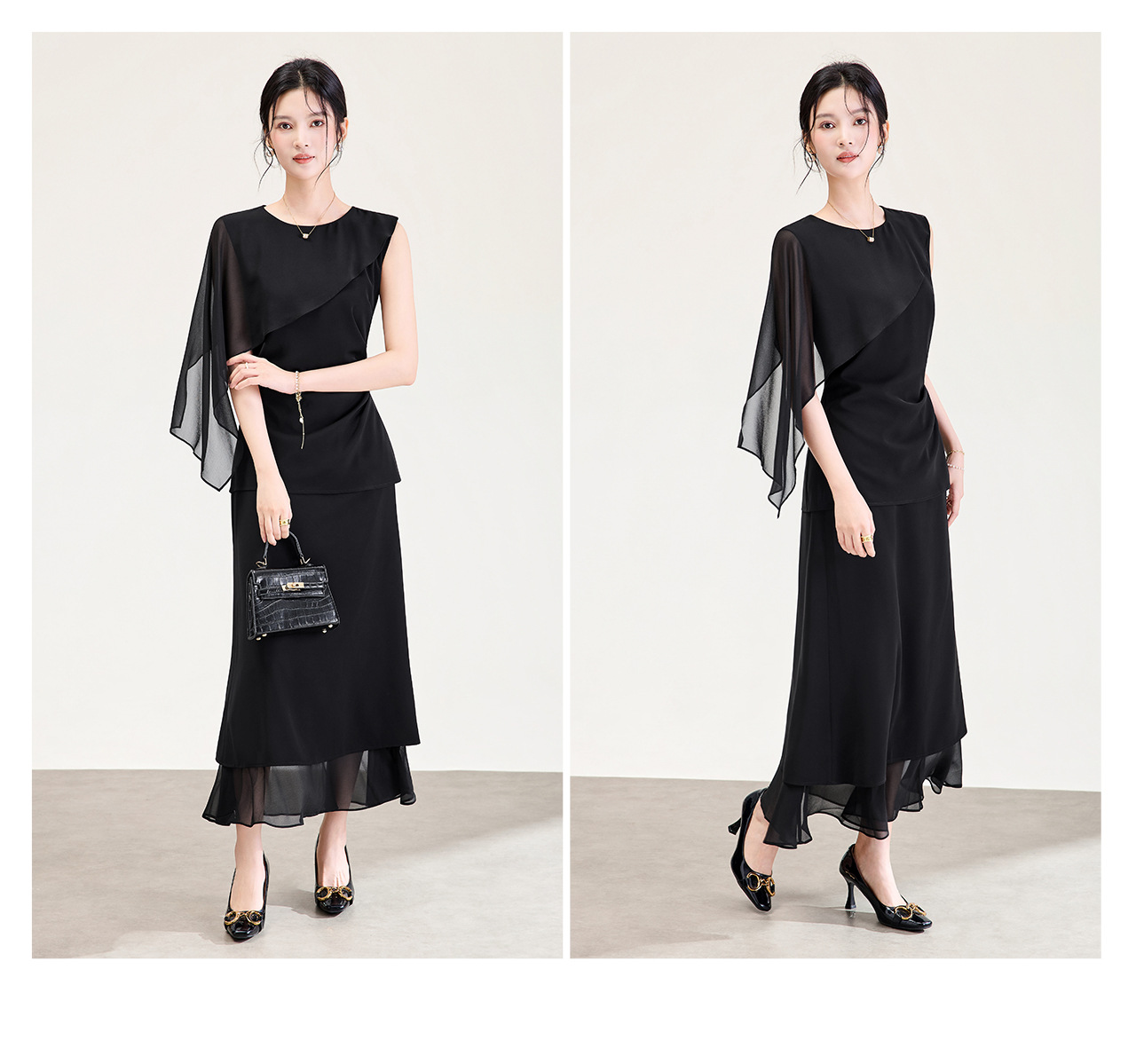 Set áo không tay phối ren thắt eo + chân váy bút chì nữ tính — màu đen chi tiết 21