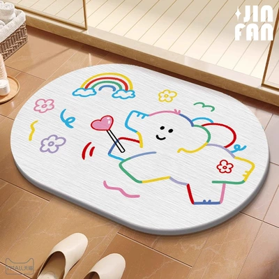 Mud Bathroom Floor Mat Shower – Avtomobil döşəmə paspasları - gzn-color-line-rainbow-elephant-oval-white-background-396009cm