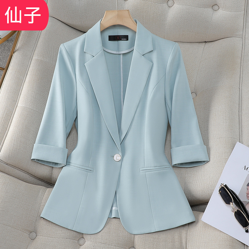 Mid-Sleeve Blue Suit Jacket for Women Spring and Summer Wholesale New Korean Style Women's Small Suit Casual Formal Wear Thin