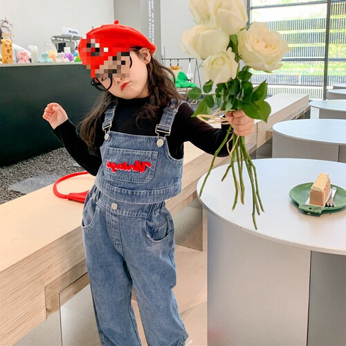 Girls suit towel embroidered denim vest and trousers 24 spring and autumn new style foreign trade children's clothing drop shipping 3-8 years old