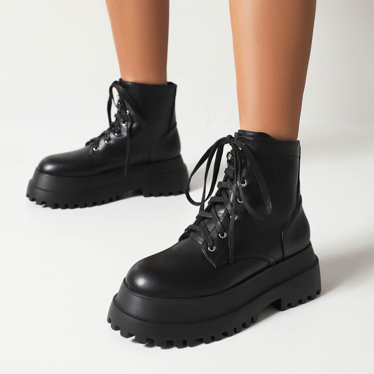 【Pre-sale | Ships In 15 Days】women's Short Boots With Round Front Strap And Platform Plus Size Street Fashion Ankle Boots_voghion.com