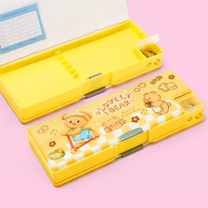 Double-layer capacious plastic pencil case for students for boys and girls