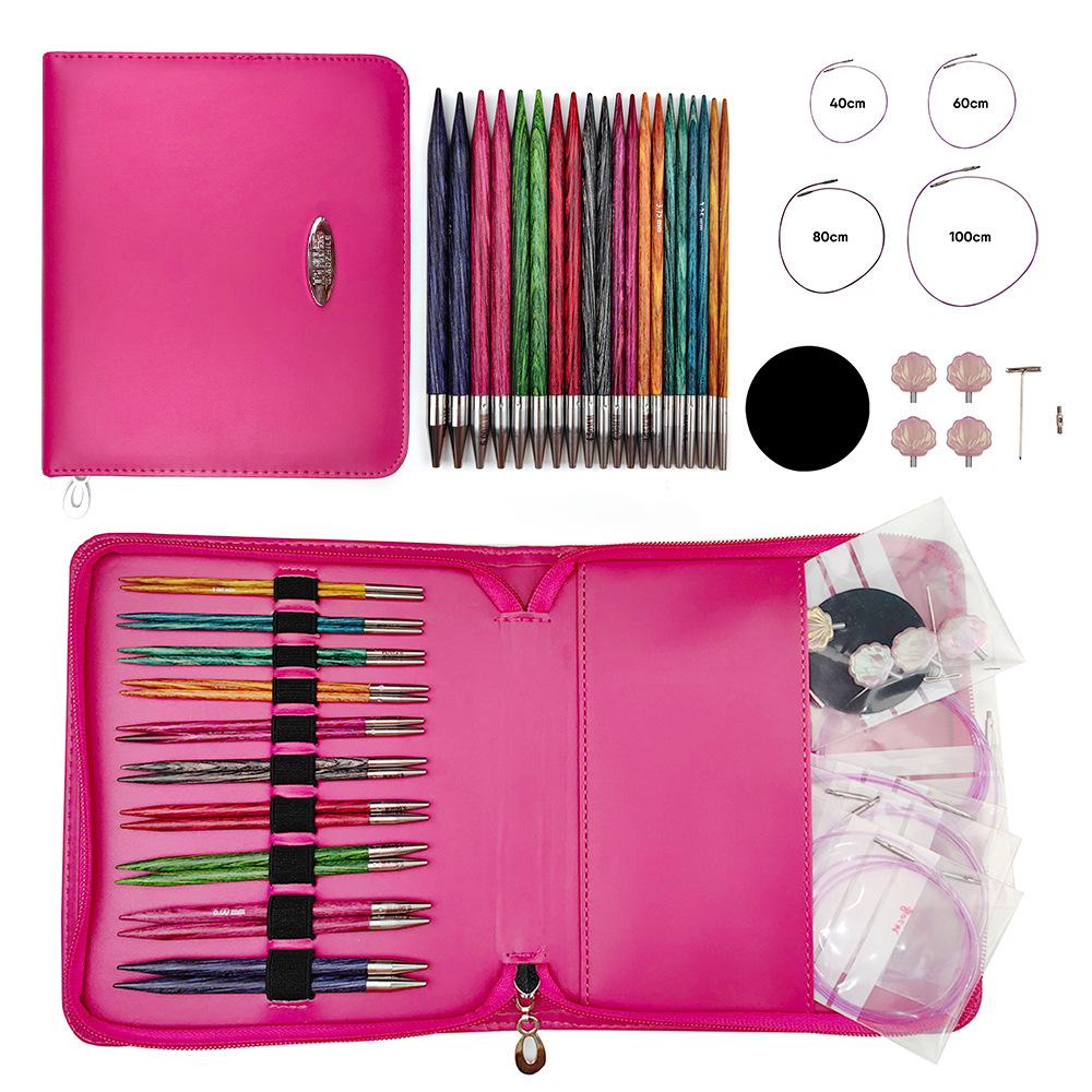 Herramientas de tejido transfronterizo pulido a mano de madera sintética anillo de color mágico Traje de aguja un conjunto de 10 pares 2,75-6,0mm