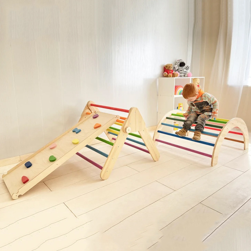 Kindergarten Educación temprana Juguetes educativos Mecedora de arco iris multifuncional de madera para niños Juego interactivo de escalada de tablero de equilibrio