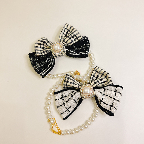 Korean high-end pet pearl necklace, small fragrant cat collar, cute dog collar, teddy necklace jewelry