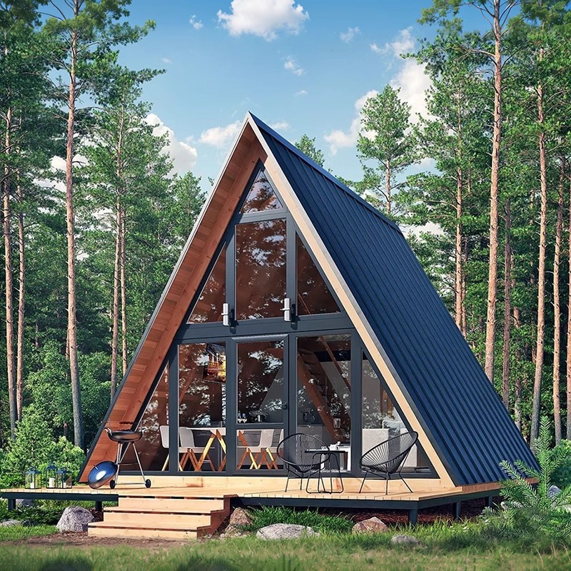 Casa triangular de madera de estilo nórdico casa de madera maciza al aire libre camping hotel móvil casa de alojamiento