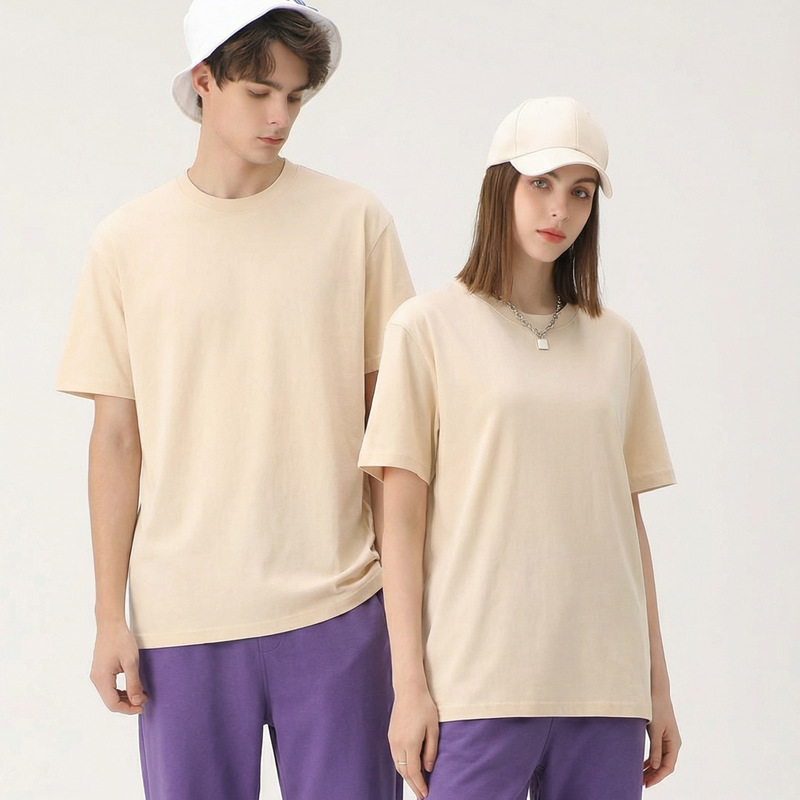 24 Combed Cotton Round Neck Front Shoulder Short-sleeved T-shirt Casual Solid Color Versatile Blank T-shirt_voghion.com