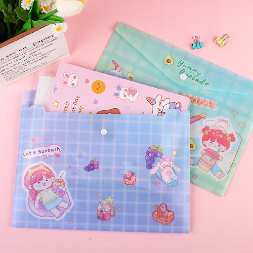 Cute Korean small fresh a4 file bag snap button large capacity student storage test paper stationery cartoon information bag
