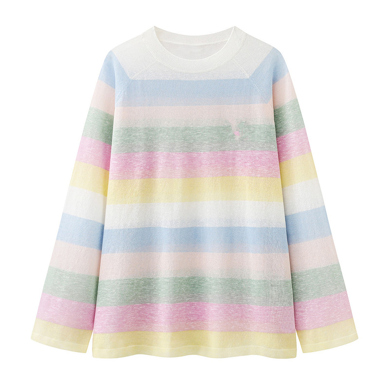 In Stock 26 Summer New Women's Dopamine-Colored Wide-Striped Round-Neck Thin Long-Sleeve Knit Sweater 3K2Ee01 In Stock 26 Summer New Women's Dopamine-Colored Wide-Striped Round-Neck Thin Long-Sleeve Knit Sweater 3K2Ee01