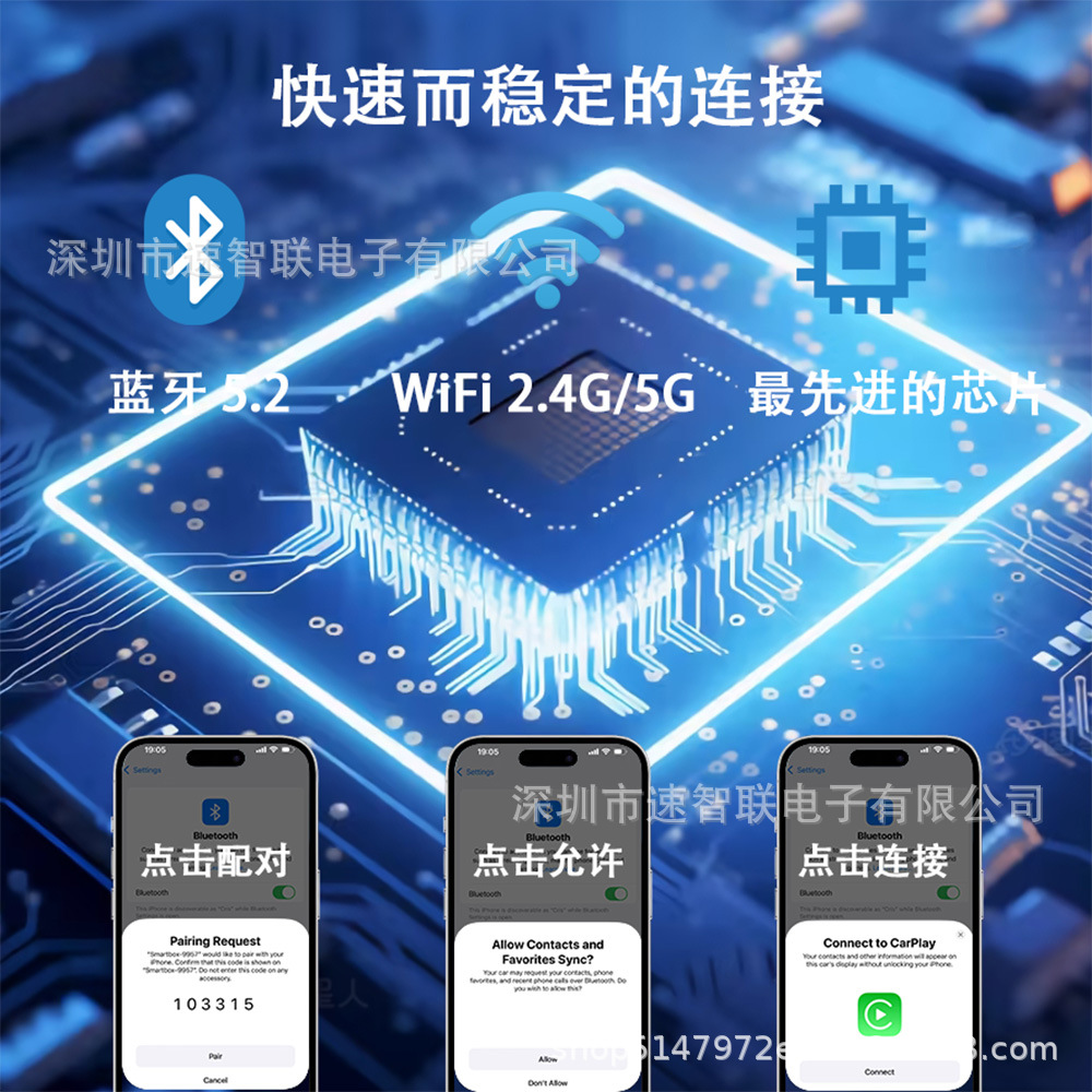 New cross-border carplay box with one-click ambient light switching, Android two-in-one car wireless adapter