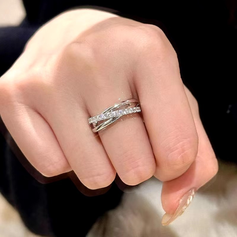 Cross-border Simple Cold Style Three-ring Cross Open Ring Women's Personalized All-match Ring Light Luxury Niche Design Finger Ring