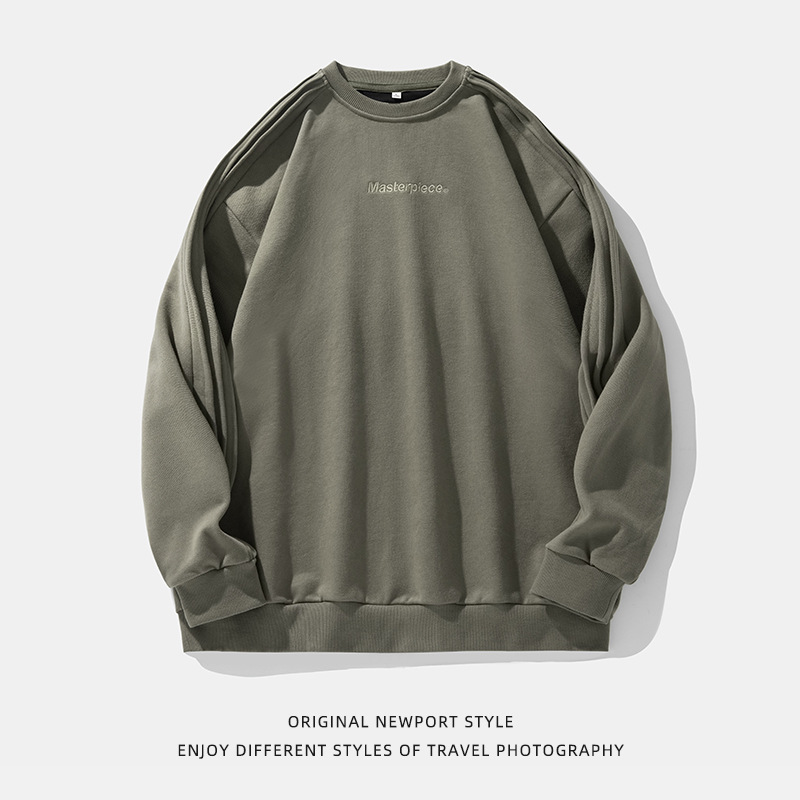 Heavyweight Crewneck Sweatshirt – Unisex Oversized Drop-Shoulder Tee With Detachable Sleeve Panels (M-XXL, Black/Sage Green/Beige, 54% Cotton Blend)_voghion.com