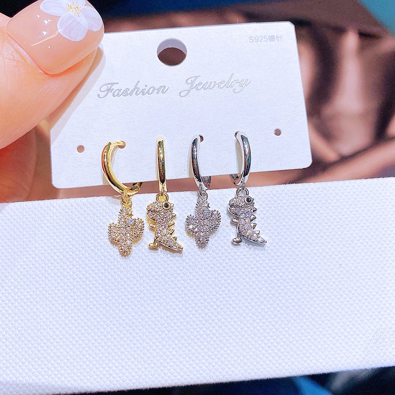 Creative Cute Asymmetric Cactus Dinosaur Zircon Inlaid Ear Clip Jewelry Wholesale