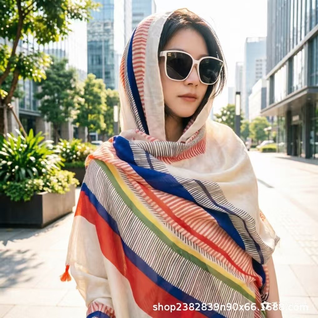 Live-Stream Hot-Selling Ethnic Style Xinjiang Travel Shawl, Summer Travel Thin Style, Stylish and Eye-Catching for Photos, Babylon Outerwear