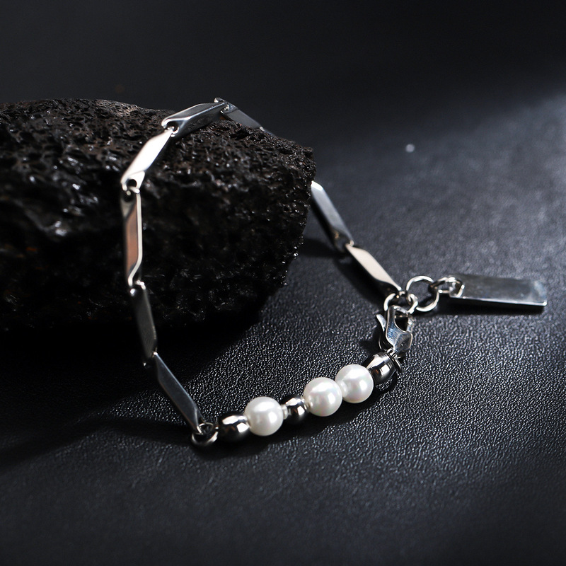 Pearl Bracelet Men's Diamond Titanium Steel Color-free High-end Sense Personalized Simple Niche Accessories Women's Summer All-match Accessories