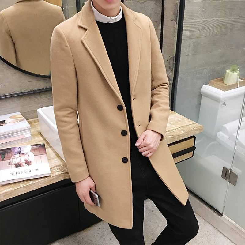 Trench coat hombres de longitud media 2022 Primavera, Otoño e Invierno nuevos hombres engrosados abrigo de lana largo juvenil