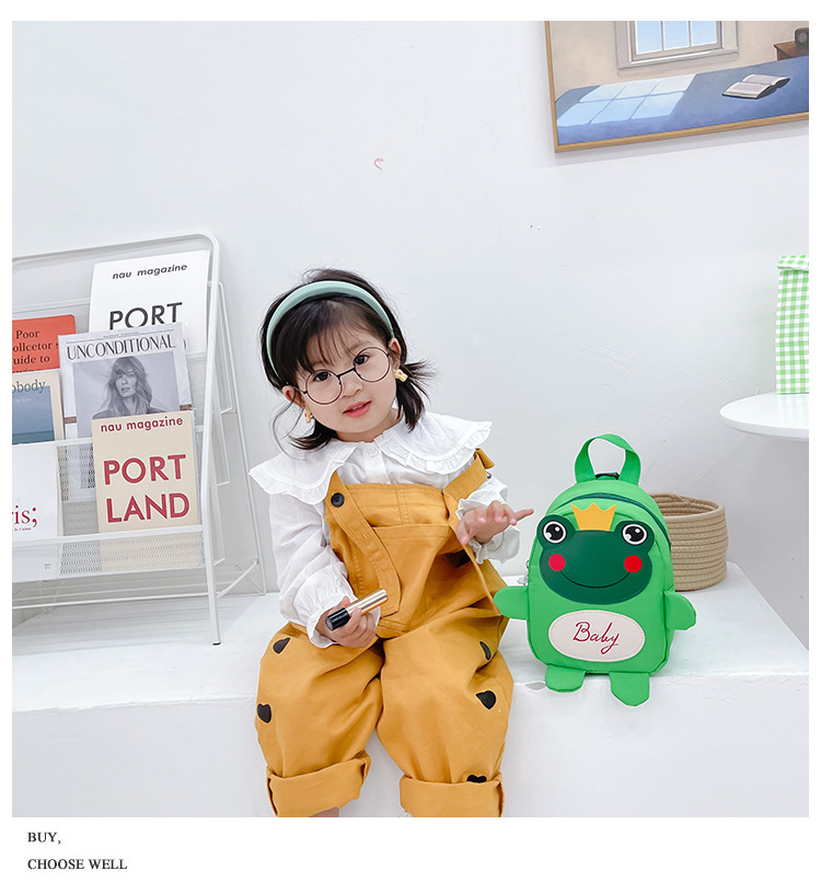 Kindergarten schoolbag for children, boys and girls, 1-3-5 years old, anti-wandering rope, cute frog, double-shoulder baby small backpack undefined
