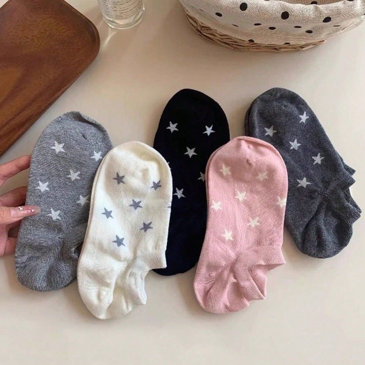 Summer Casual Socks for Women, Boat Socks That Don'T Slip Off, with Star Fabric Label, Women's Short Socks, Cotton, Sweat-Absorbent, Breathable, Fashionable Trendy Socks