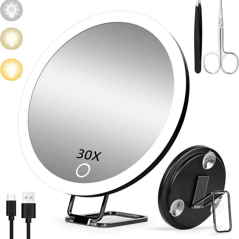 6 inch 10X times 20X times 30X times rechargeable led light with lamp magnification makeup mirror 360 degree rotating bracket mirror