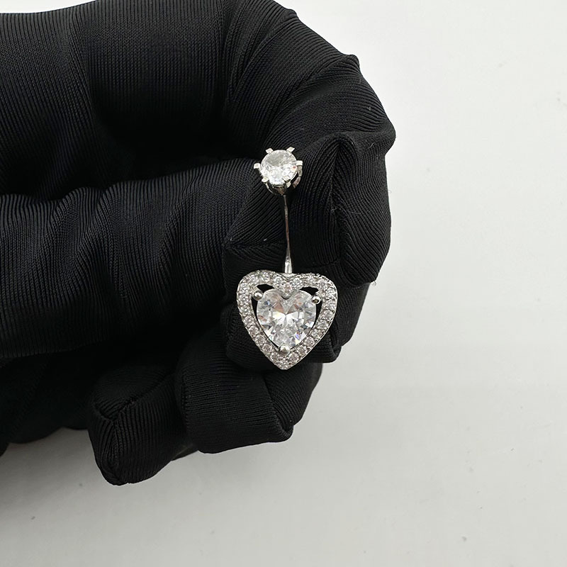 White Heart Navel Ring With Zirconia Belly Button Piercing Jewellery_voghion.com