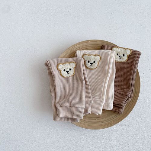 ins new Korean style new waffle bear pants for baby and children in autumn, cute and fashionable going out harem pants