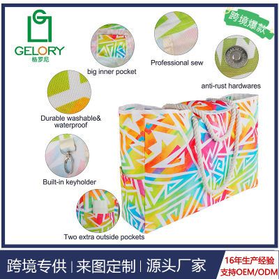 Cross border ins Simplicity Beach Bag capacity Bag large Shopping Storage bag oxford stripe Sandy beach One shoulder