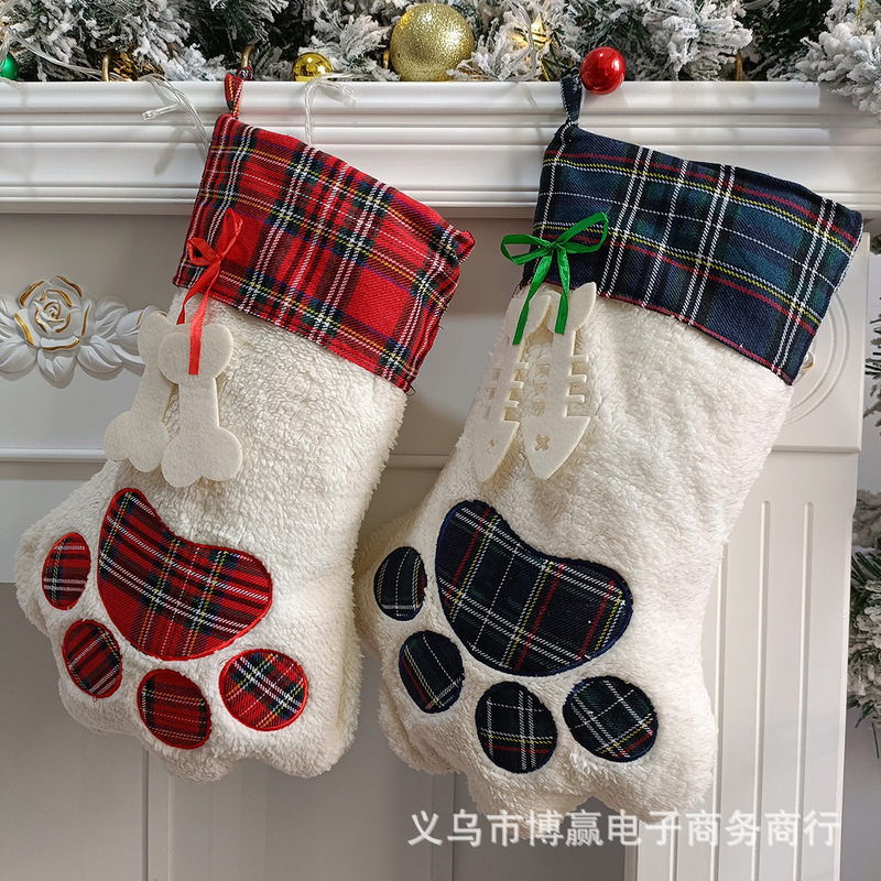 クロスボーダークリスマスラムウールクマの手クリスマスソックスギフトバッグクリスマススタイルリボンギフト収納吊り飾り|undefined