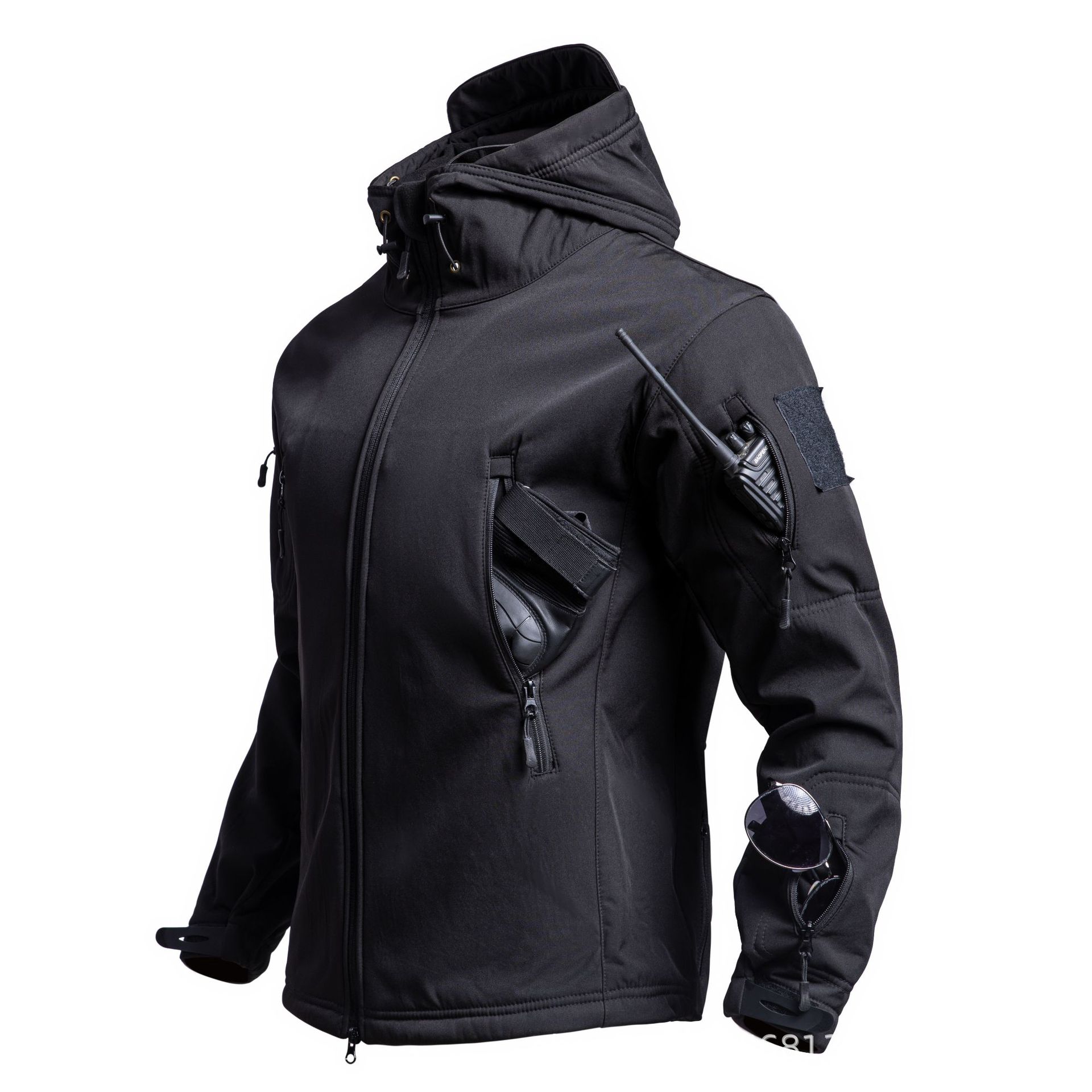 Chaqueta de caparazón suave de piel de tiburón al aire libre para hombres, primavera y otoño, invierno, pesca, esquí, ciclismo y chaqueta de alpinismo de terciopelo