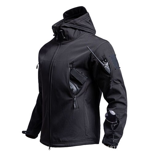 Outdoor shark skin softshell waterproof jacket for men, warm for spring, autumn, winter, fishing, skiing, cycling, padded mountaineering suit jacket