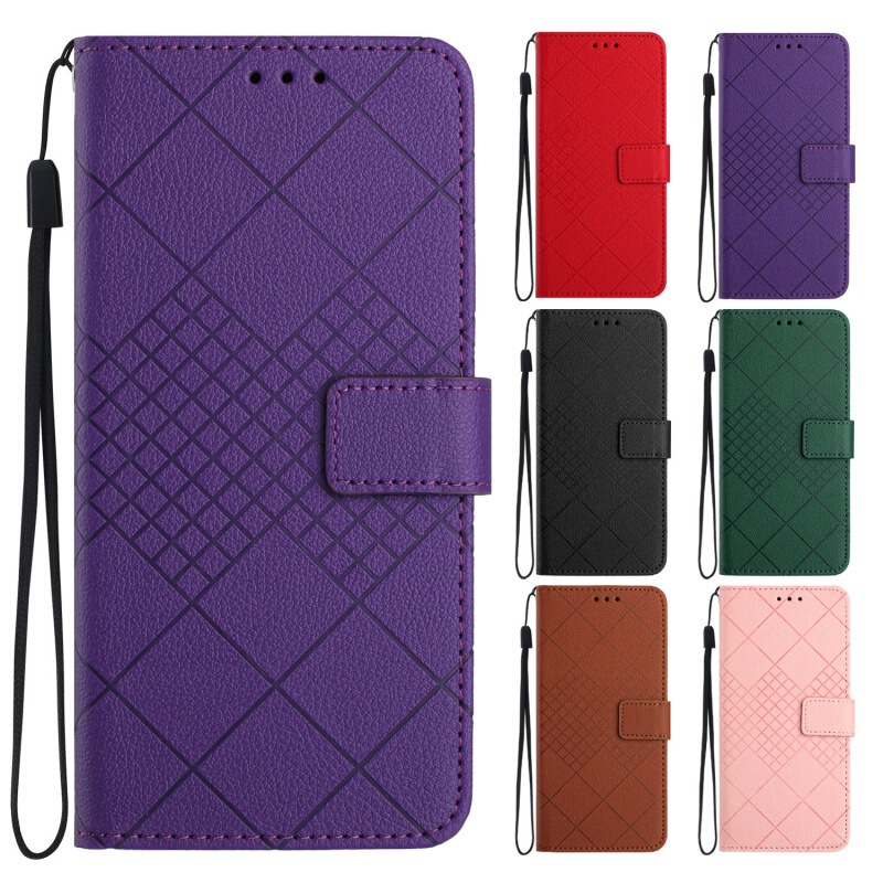 For Google Pixel9 Mobile Phone Leather Case Xiaomi 14 Diamond Plaid Card Wallet Embossed Protective Case Xperia