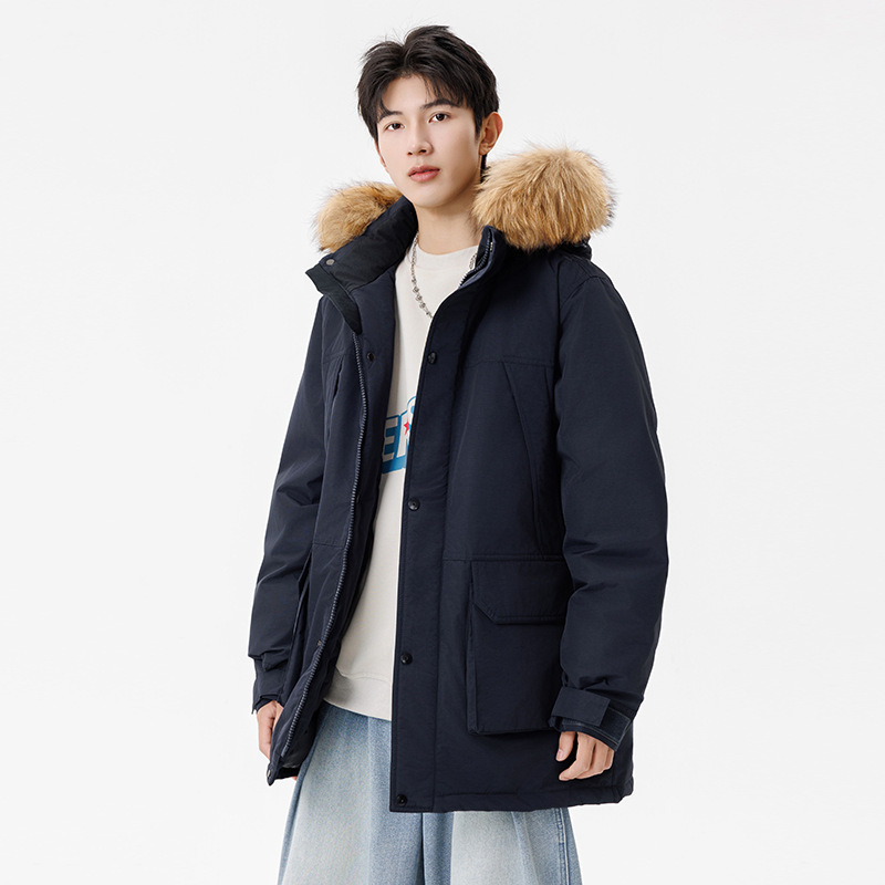 Men's Mid-Length Winter down Jacket, Thickened and Warm Parka with Detachable Large Fur Collar and Hooded Workwear Coat Men's Mid-Length Winter down Jacket, Thickened and Warm Parka with Detachable Large Fur Collar and Hooded Workwear Coat