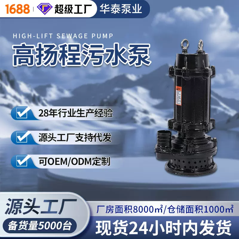 排污泵WQX扬程50米无堵塞大流量铸铁潜水泵大型排水农用灌溉水泵