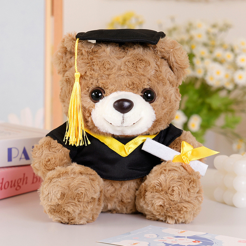 Sombrero de soltero, oso, peluche, muñeca, oso de peluche, oso de peluche, oso de doctorado, examen de ingreso a la universidad, regalo de graduación conmemorativo, logotipo impreso
