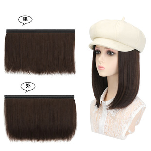 New wig detachable hat wig piece female fashion first love hair collarbone hair medium long straight hair wig cap wholesale