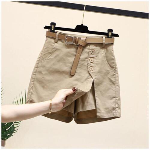 Women's Cotton Shorts 2025 Spring Collection Korean Style Fashion Casual Slimming Button and Elastic Waist Workwear Pants
