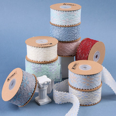 Lace trim, double-layered organza ribbon, hair accessories, gift flower packaging, shoe decorations, floral hats, bow-shaped embellishments, and embroidered lace ribbons