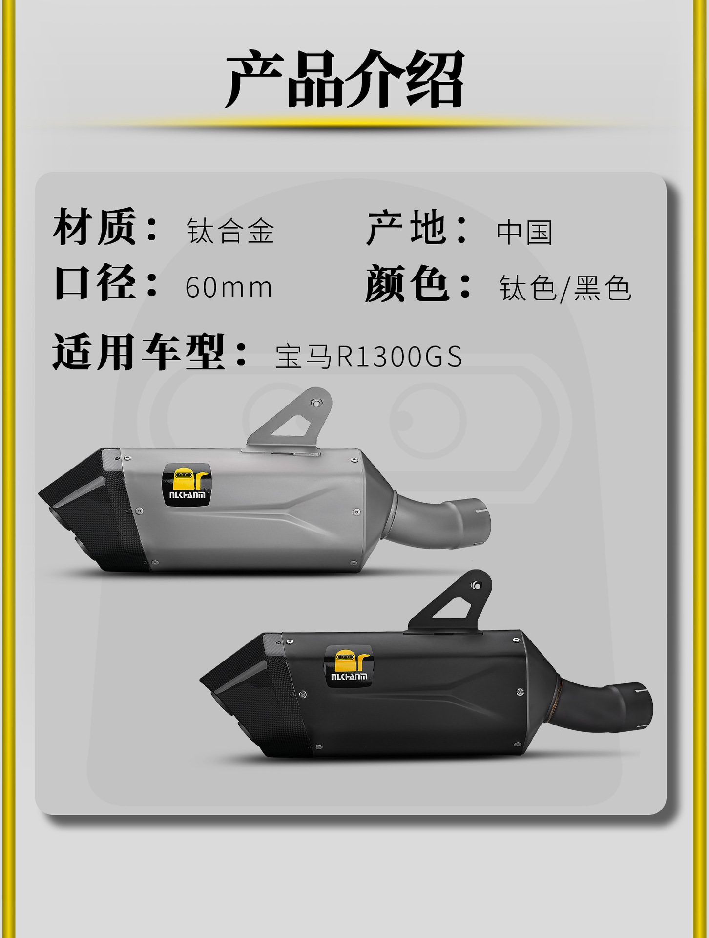 Bmw Waterbird R1300Gs 25 Model Motorcycle Modified Exhaust Pipe Scorpion Titanium Alloy Mid-Section and Tail Section Non-Destructive Installation