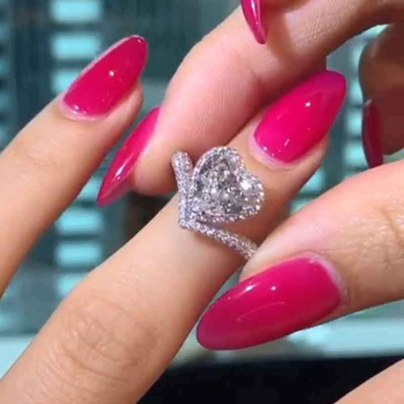 Rings Classification 10, 6, 9 Ring Size Wholesale Sweet Shiny Heart Shape Copper Inlay Zircon Rings
