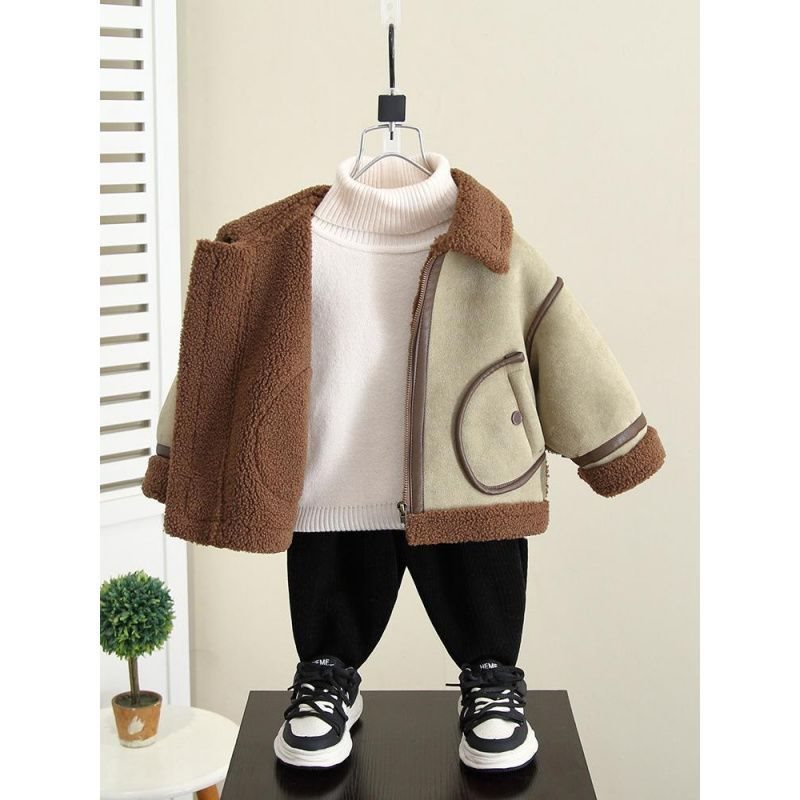 소년 양털 코트 가을과 겨울 2024 새로운  겨울 모피 한 겨울 코트 어린이 두꺼운