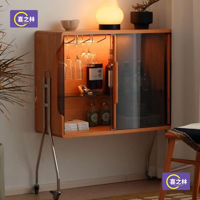 Sofa Display Sideboard Wall-Mounted Storage Entryway Storage Wine Cabinet Nordic Style Movable Glass Small Wine Cabinet